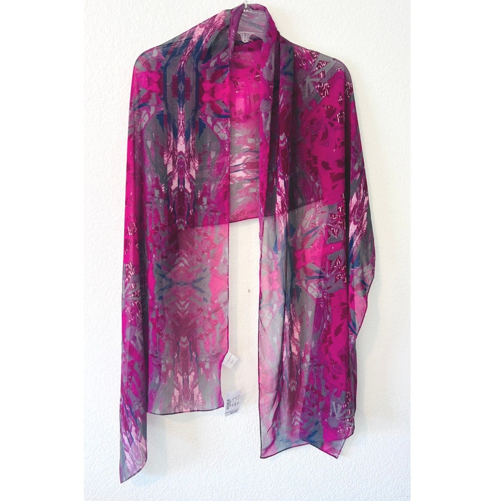 Christopher & Banks Magenta Purple Abstract Print Sheer Scarf Wrap NWT